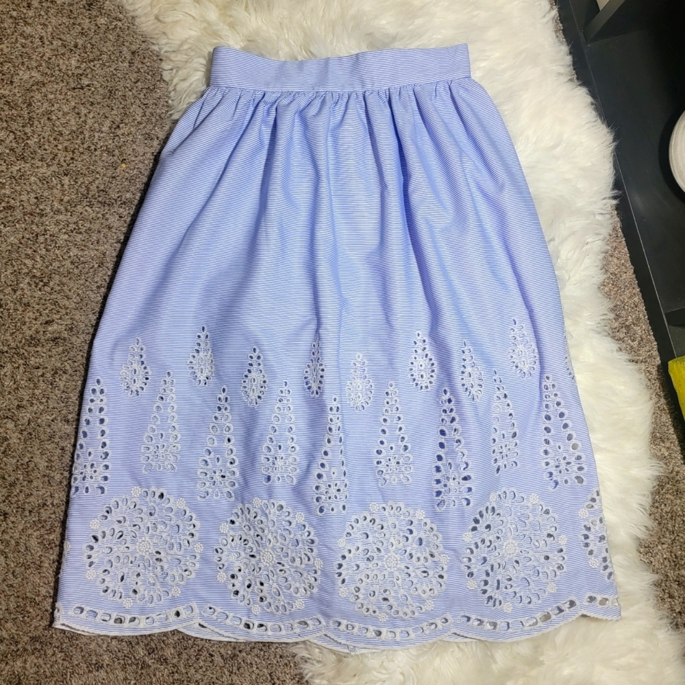 H&M Striped Midi Skirt with Burnout Embroidered Lace Detail sz 2